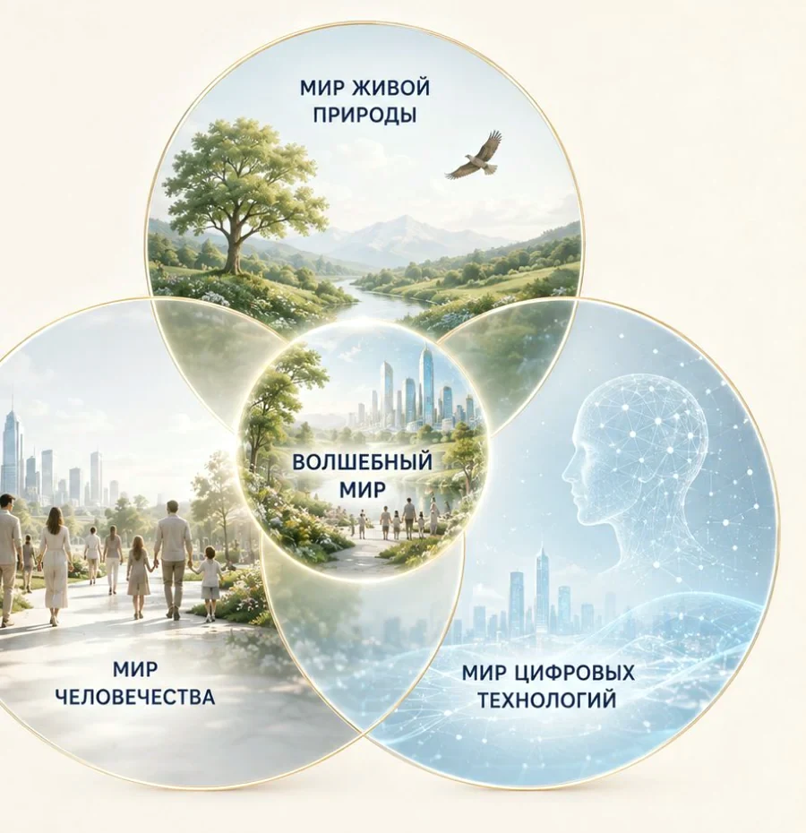 Three spheres: the world of living nature, the world of humanity and the world of digital technology meet in Fairy World