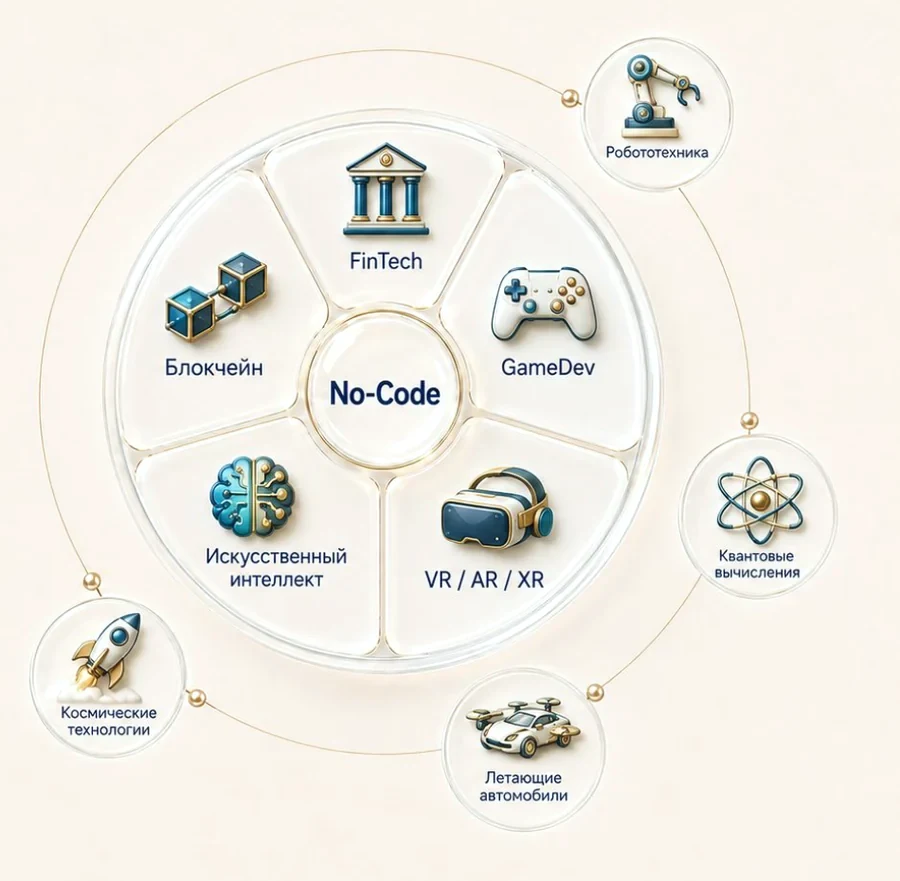 The platform core: no-code, FinTech, GameDev, VR/AR/XR, artificial intelligence, blockchain