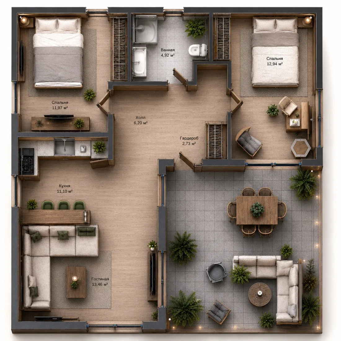 Residence floor plan with room areas